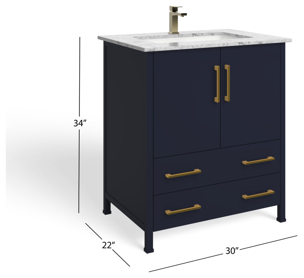 The Honor Bathroom Vanity, Gold, 30", Single Sink, Freestanding