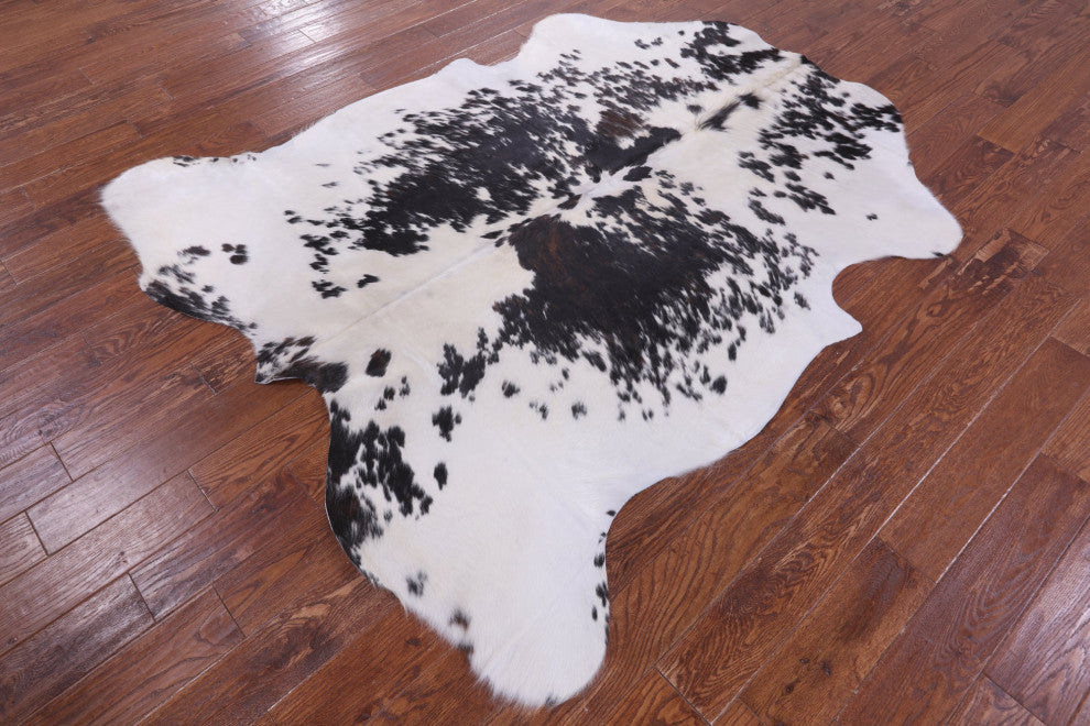 7' 0" X 6' 2" Black and White Natural Cowhide Rug C2203