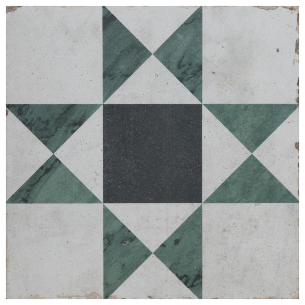 Renaissance Deco Emerald Cross Porcelain Floor and Wall Tile
