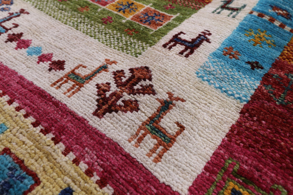 Persian Gabbeh Tribal Hand-Knotted Rug 2' 9" X 4' 0" Q10136