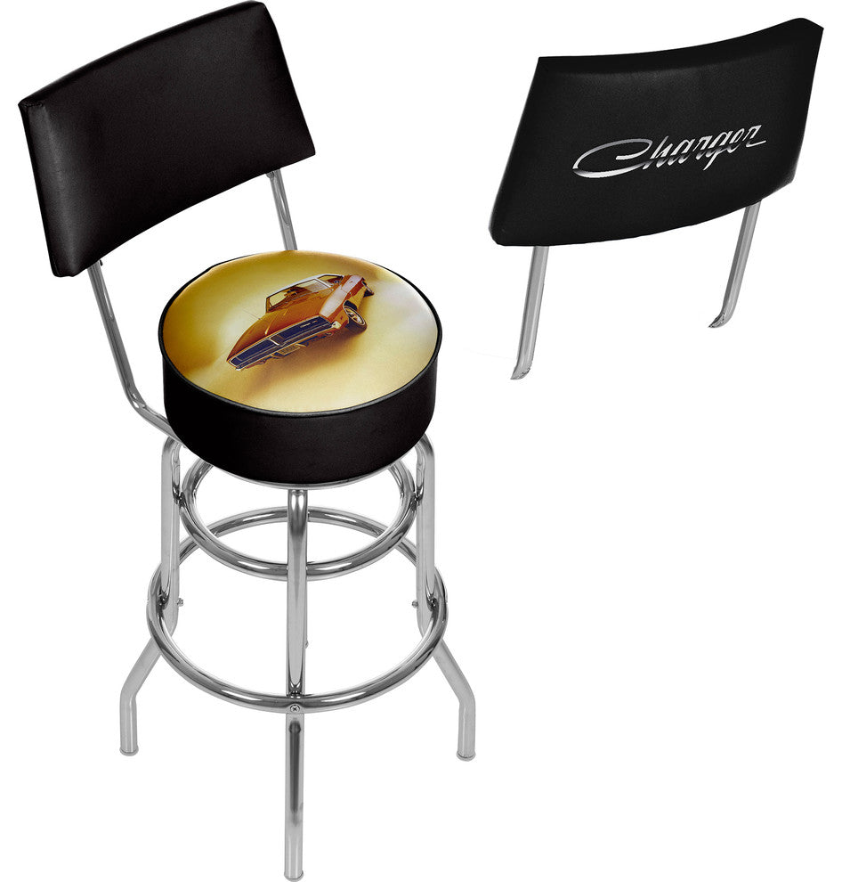Dodge Bar Swivel Bar Stool With Back, 69 Charger