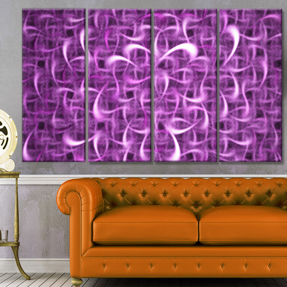 Purple Watercolor Fractal Pattern, Abstract Art on Canvas, 48"x28", 4 Panels