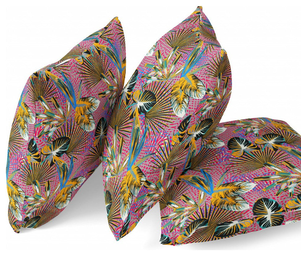 28" Magenta Gold Tropical Indoor Outdoor Throw Pillow