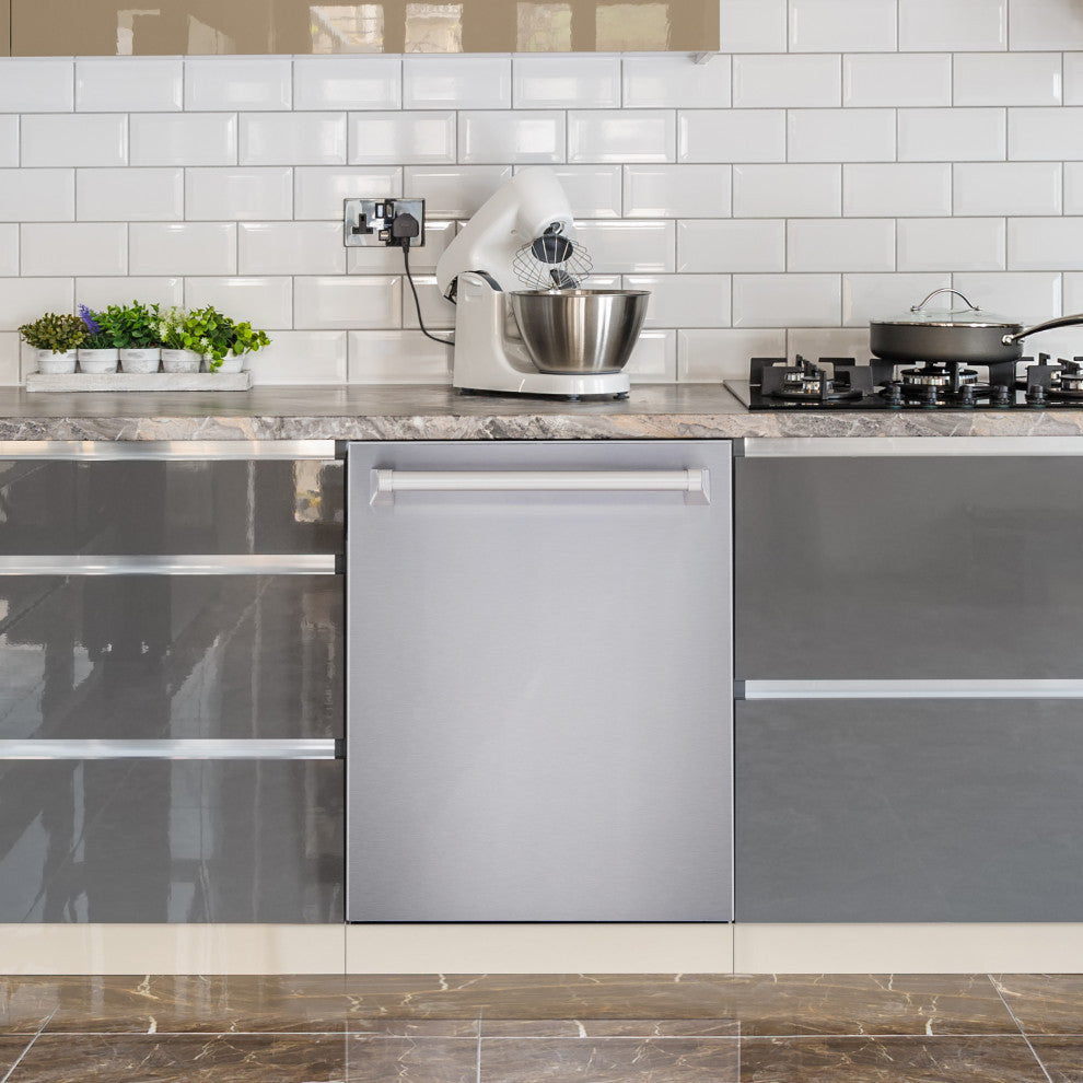 4-Piece, 30" Gas Range, 30" Range Hood, 24" Dishwasher and Refrigerator