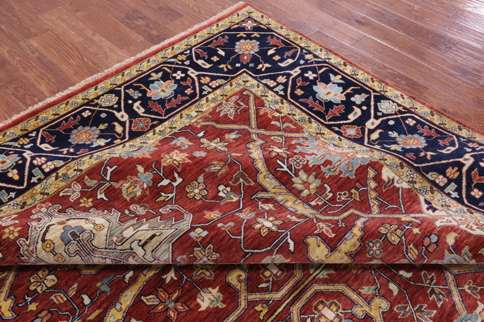 9' 0" X 11' 11" Hand-Knotted Persian Fine Serapi Wool Rug - Q14698