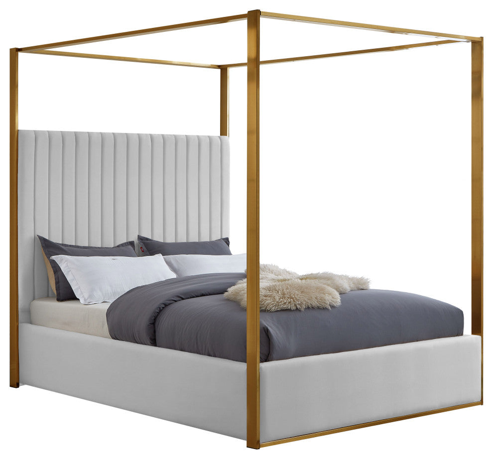 Jones Upholstered Bed, White, Queen, Vegan Leather
