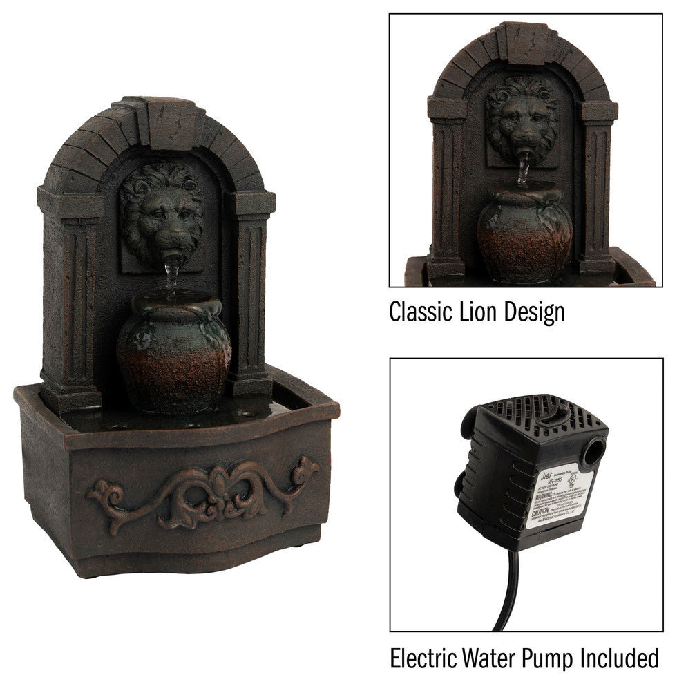 Pure Garden Tabletop Water Fountain, Classic Lion Head