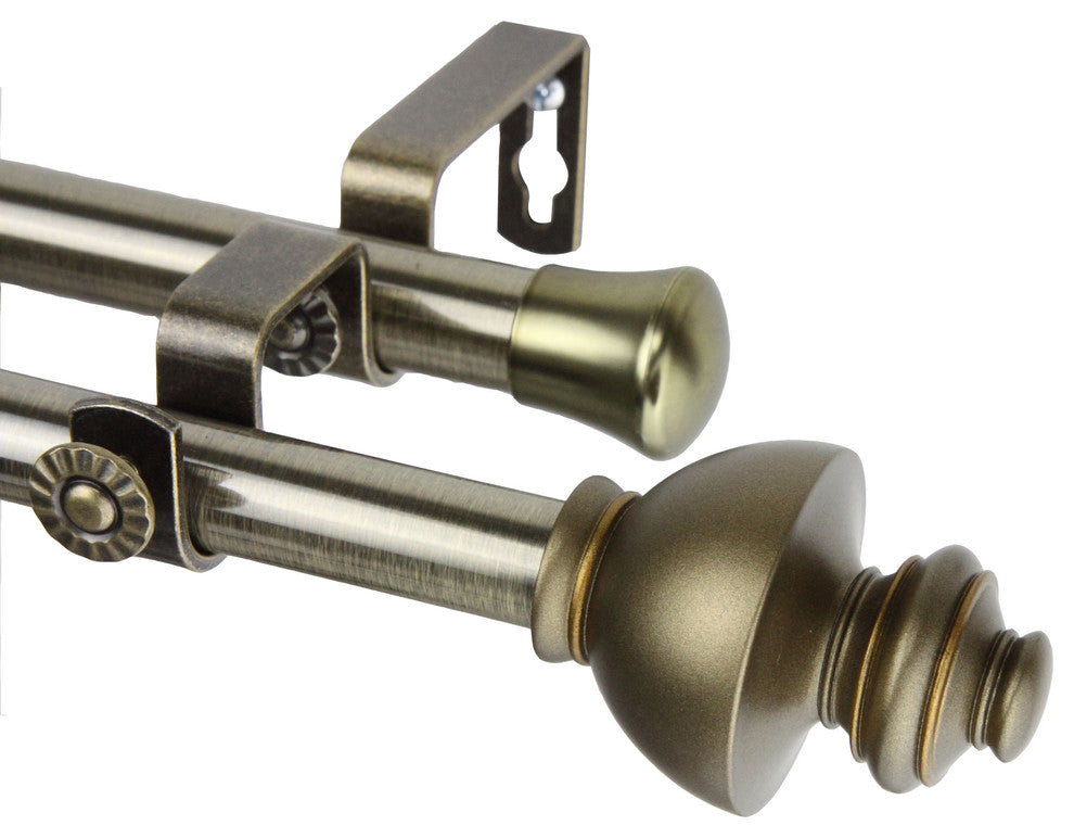 Madalena 13/16 inch Double Corner Window Curtain Rod, Antique Brass, 66-120"