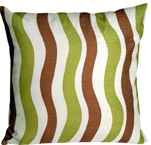 Pillow Decor - Country Stripes Green and Brown 20 x 20 Throw Pillow