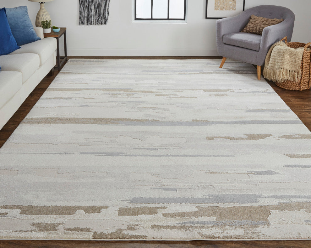 Weave & Wander Kayden Streak/Painterly Rug, Brown/Ivory, Rug, Ivory, 6'-7" X 9'-