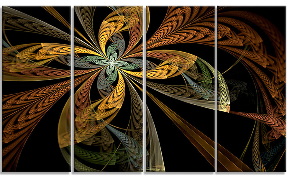 Colorful Fractal Flower Pattern, Abstract Canvas Art Print, 48"x28", 4 Panels