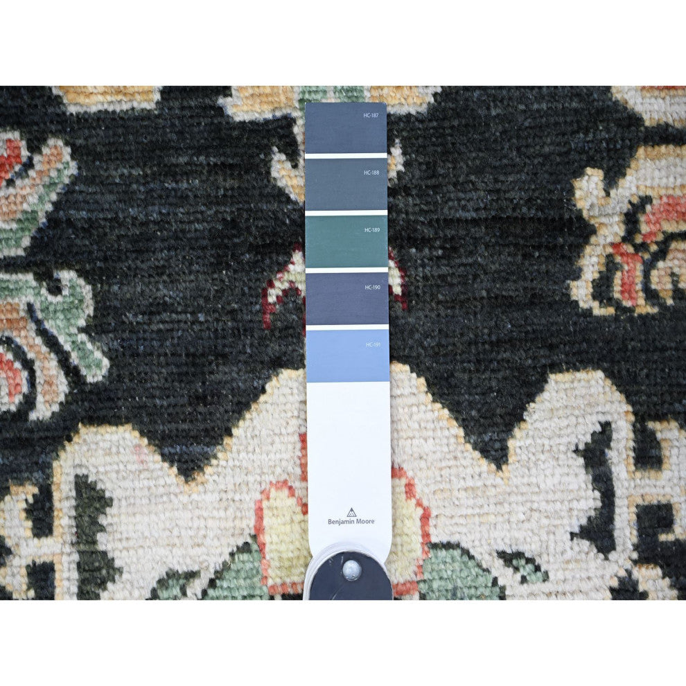 Gunmetal Black Afghan Angora Oushak Wool Hand Knotted Oriental Rug 9'x11'11"