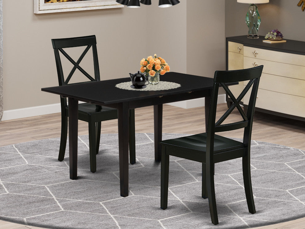 3-PieceDining Table Set 2 Dining Chairs, Butterfly Leaf Dining Table, Black