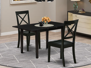 3-PieceDining Table Set 2 Dining Chairs, Butterfly Leaf Dining Table, Black