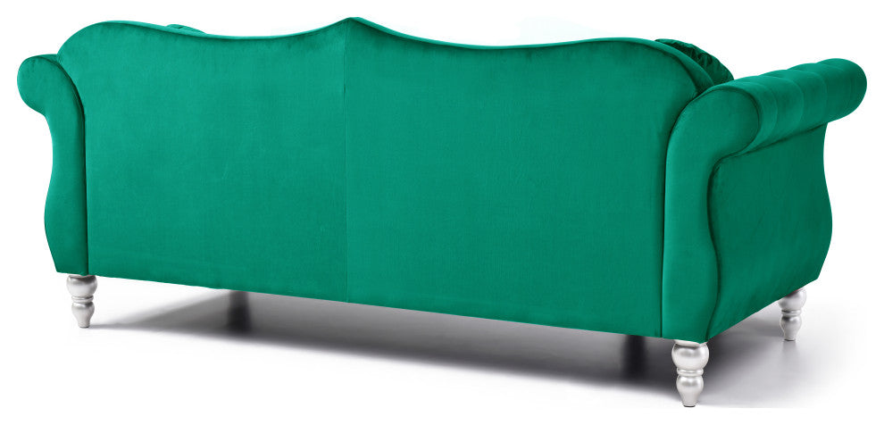 Hollywood Velvet Tufted Sofa, Green