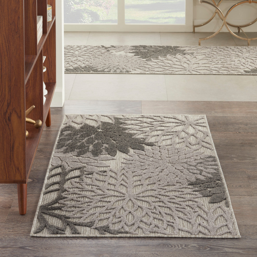 Nourison Aloha 3' x 5' Silver Grey Tropical Area Rug