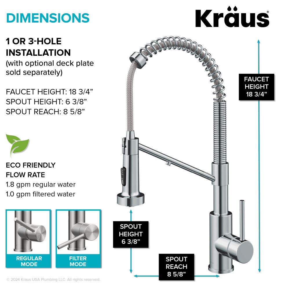Bolden Commercial Style 2-Function Pull-Down 1-Handle 1-Hole Kitchen Faucet, Chrome (Filter Kitchen Faucet)