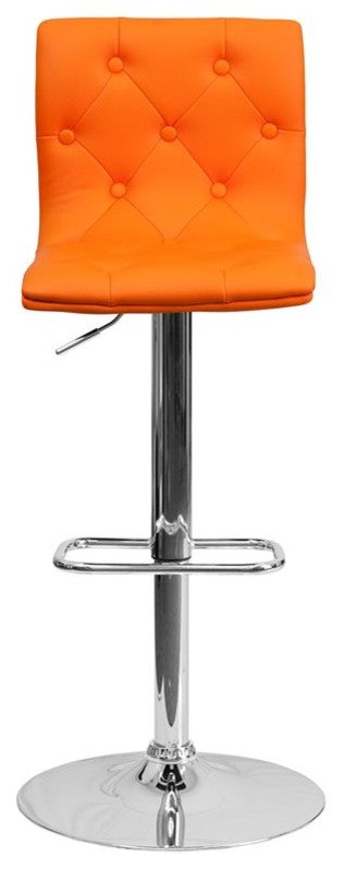 Estella Abby Mid-Back Tufted Orange Vinyl Adjustable Barstool, Swivel