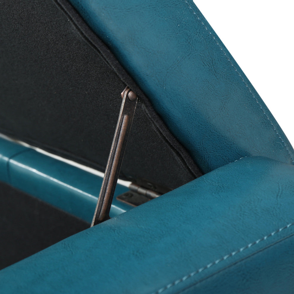 GDF Studio Robin Studded Beige Fabric Storage Ottoman Bench, Teal