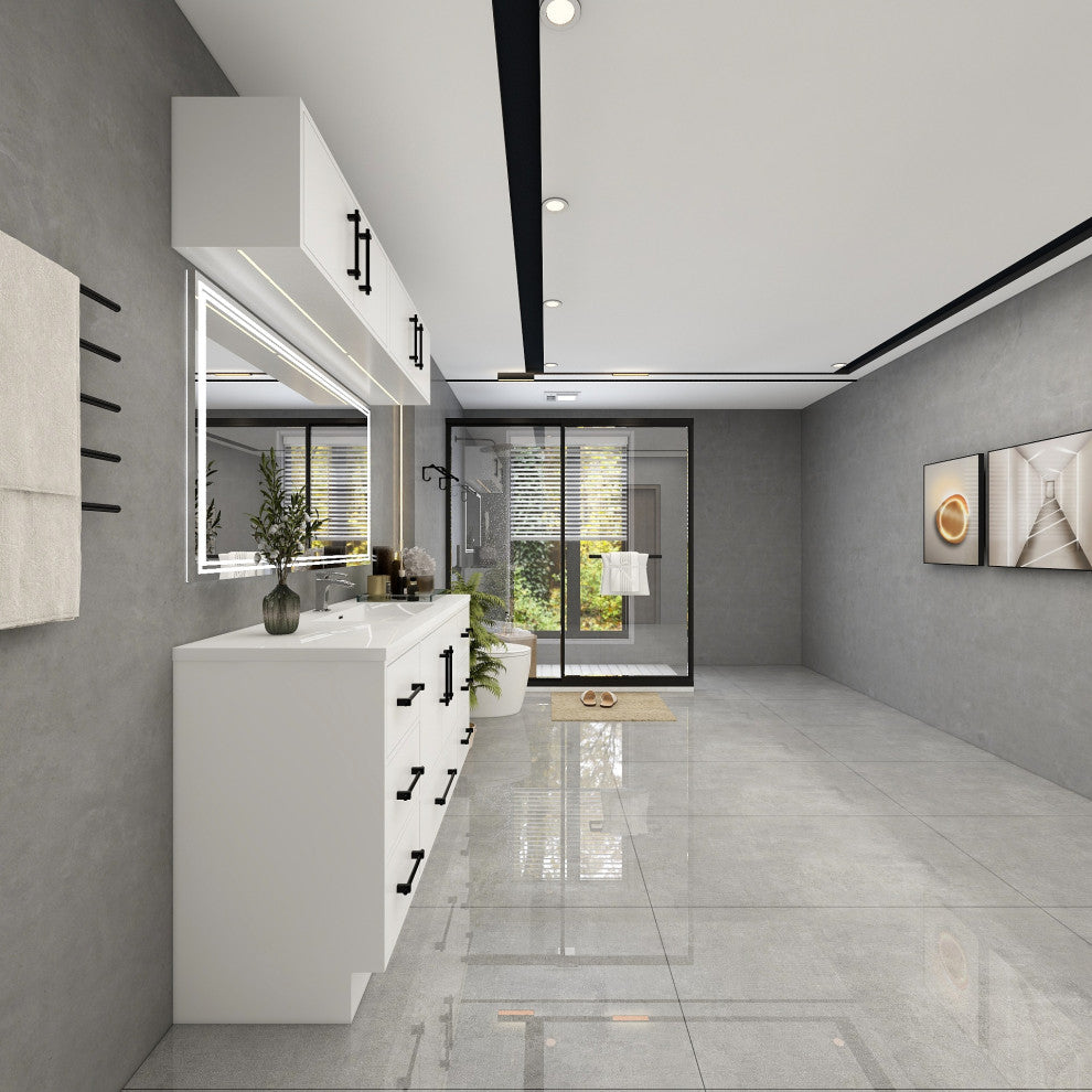 Victoria 60" Solid Wood Vanity Single Sink, Overhead Cabinet, Glossy White