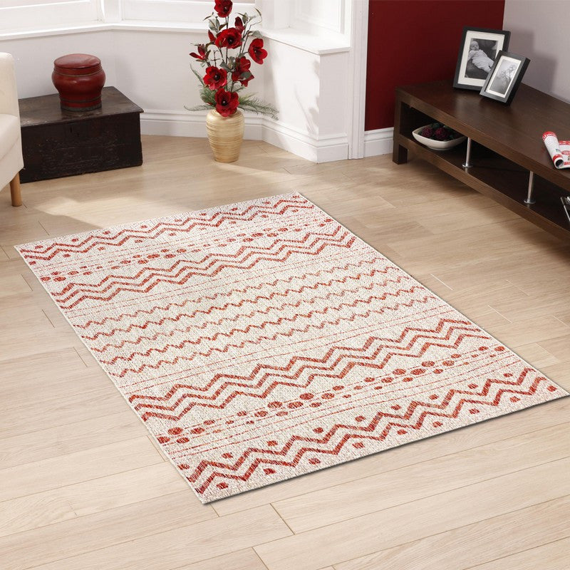 5" x 8" Red Zigzag Indoor Outdoor Area Rug