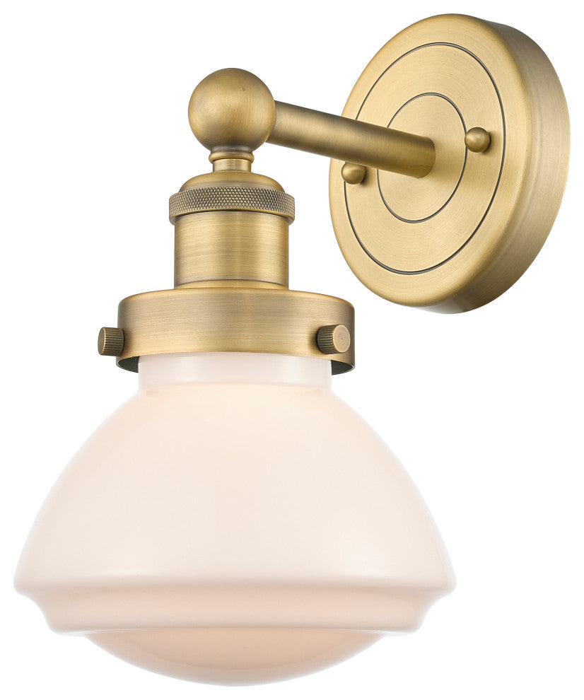 Olean 1-Light 7" Sconce, Brushed Brass Finish, Matte White Shade
