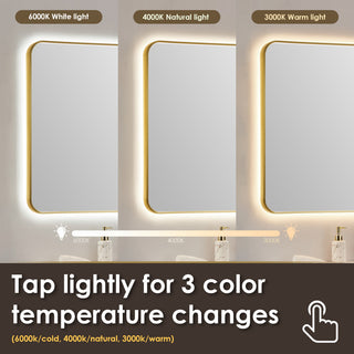 Dazzle Rectangular Bathroom/Vanity LED Lighted Wall Mirror, Brushed Gold, 36"