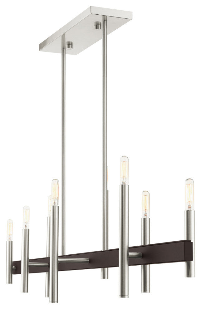 Livex Lighting Denmark 8 Light Brushed Nickel, Bronze Large Linear Chandelier