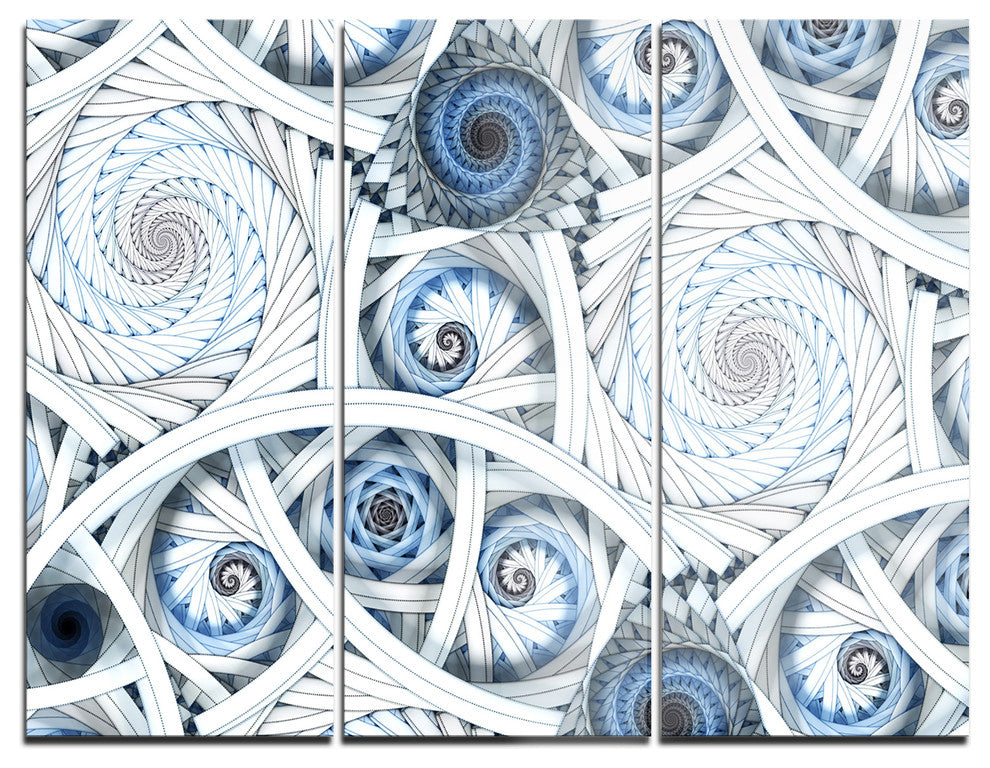 "White Spiral With Blue Fractal Art" Metal Wall Art, 3 Panels, 36"x28"