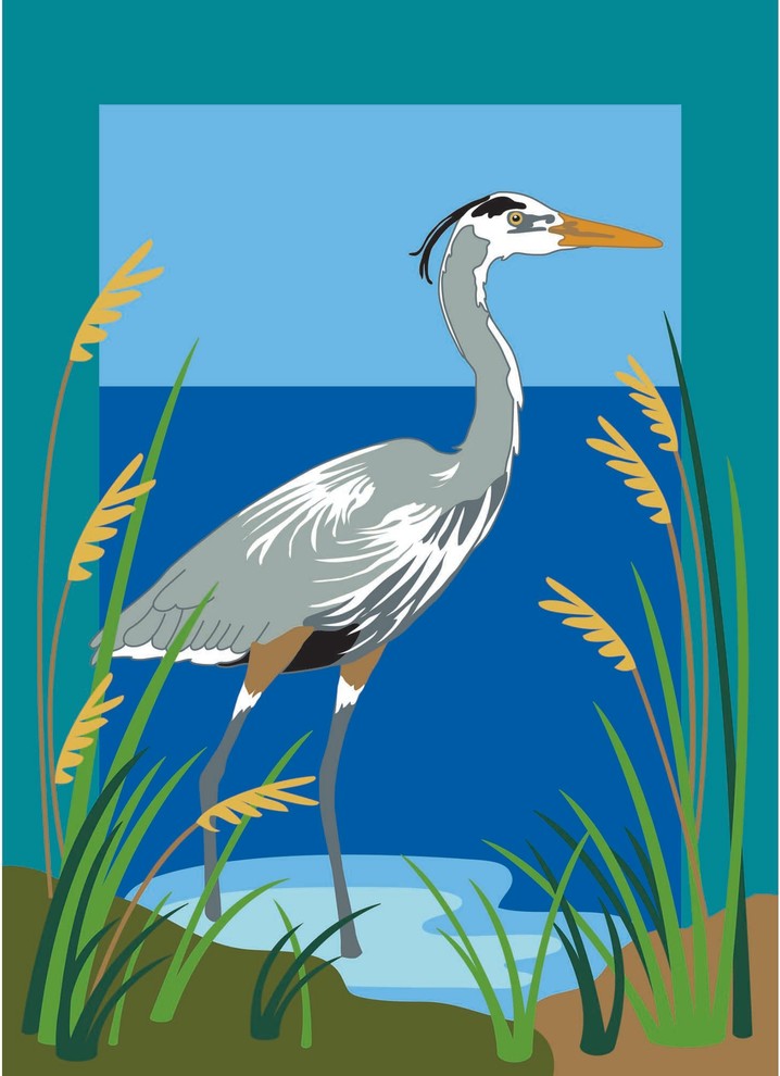 Double Applique Heron Polyester Garden Flag