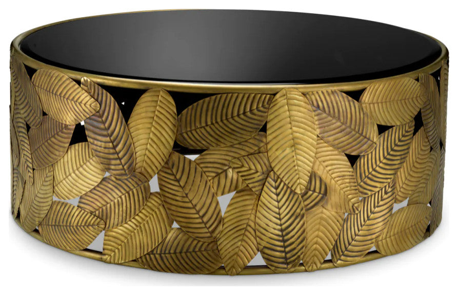 Black Beveled Glass Coffee Table, Eichholtz Botanico
