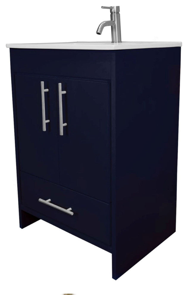 Pacific 24 Bathroom Vanity With Ceramic Top and Brushed Nickel Handles, Navy