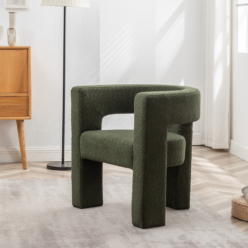 28" Wide Boucle Upholstered Square Armchair, Green