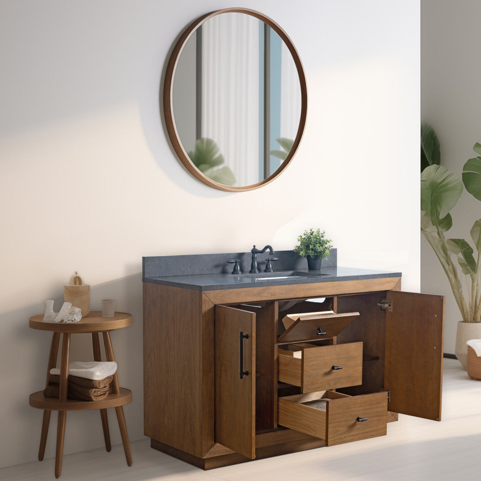 Vanity Art Bathroom Vanity With Sink, Tan, 48" Single, Black Limestone Top