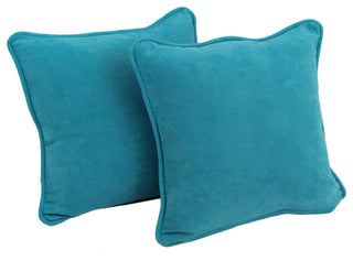 18" Double-Corded Solid Microsuede Square Throw Pillows, Set of 2, Aqua Blue