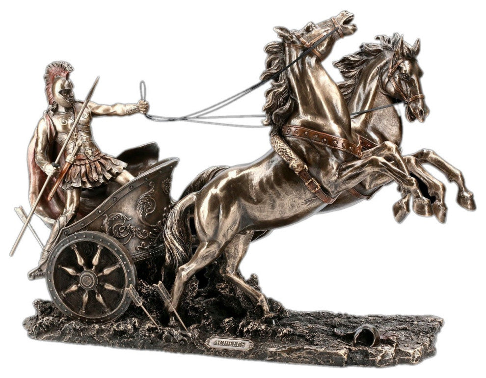 Achilles in Chariot, Greek Warrior King, Bronzed Sculpture Statue