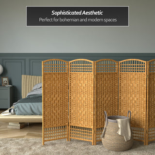 4' Tall Fiber Weave Room Divider, Light Beige, 6 Panels
