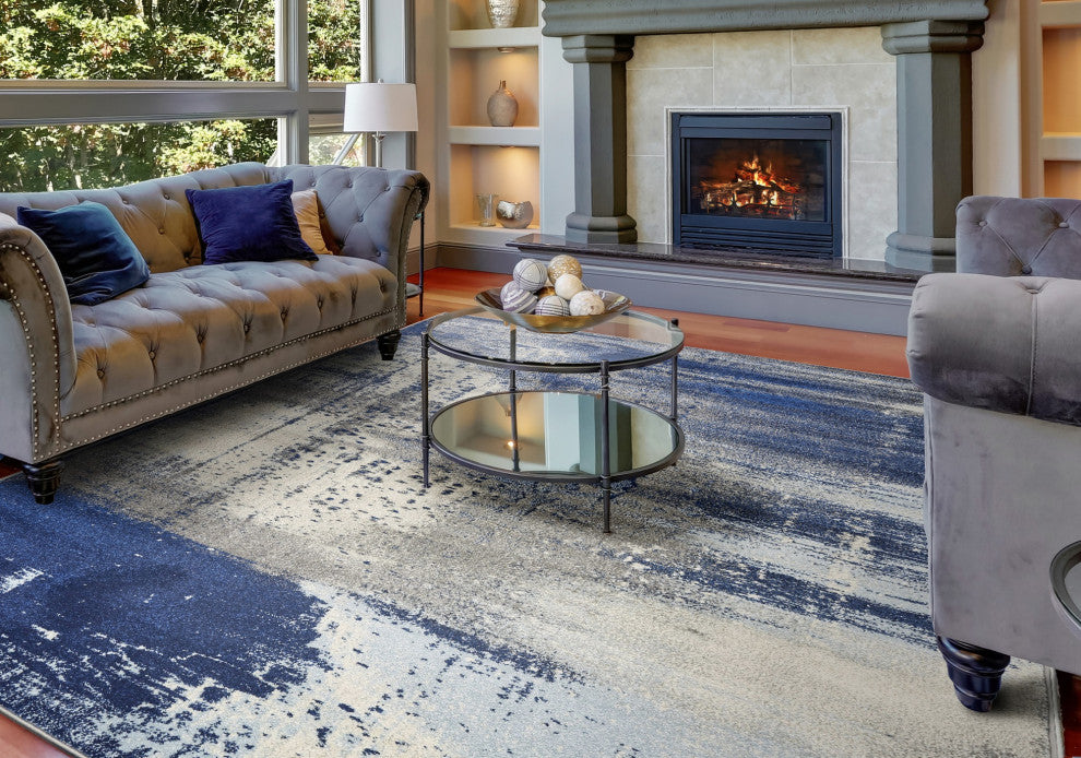 Watercolor Ice Blue Flow Plush Area Rug, 6'7"x9'6"
