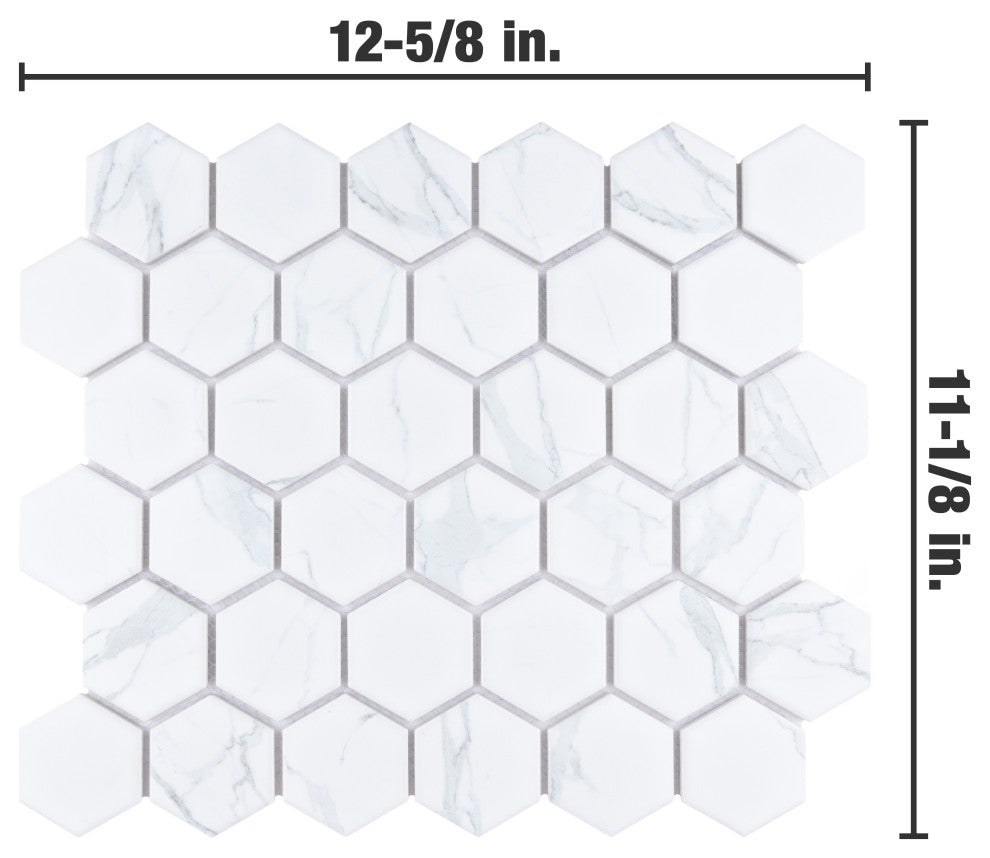Carrione 2" Hex Matte Carrara Porcelain Floor and Wall Tile