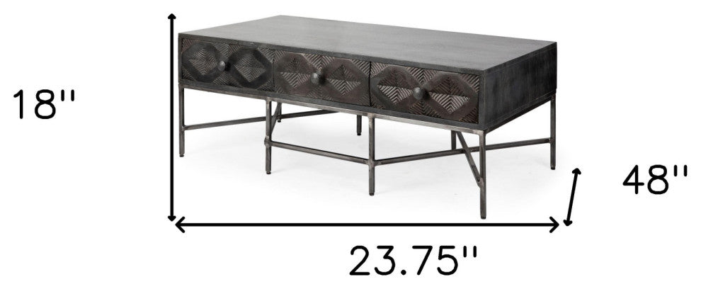 Rectangular Solid Wood Coffee Table With 3-Drawers