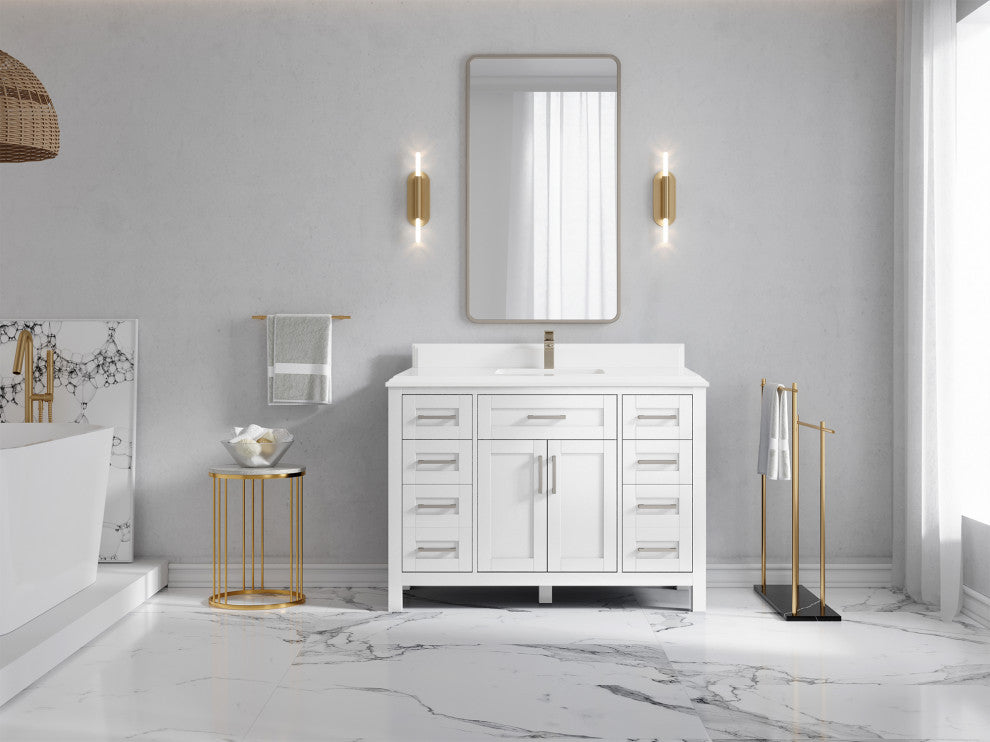 Cambridge 48 Single Sink Bath Vanity in White 1.5" White Quartz