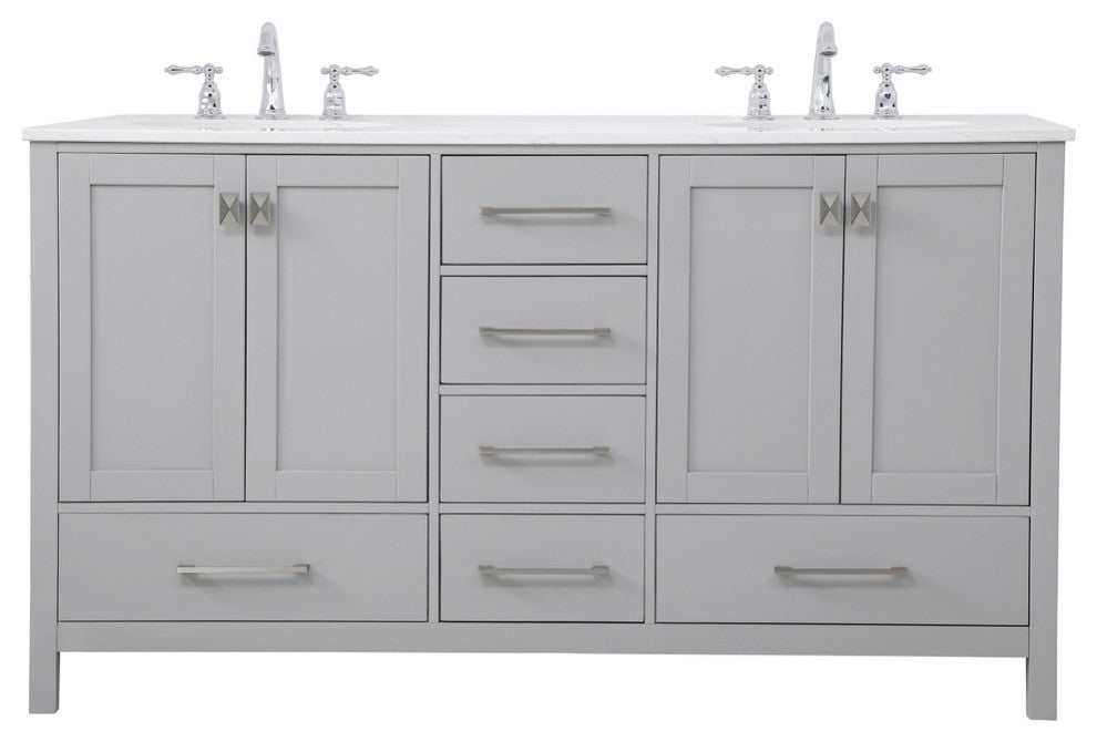 Grey 60" Double Sink Bathroom Vanity