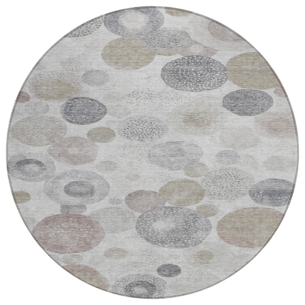 Machine Washable Indoor/Outdoor Chantille ACN1896 Taupe 8' x 8' Round Rug