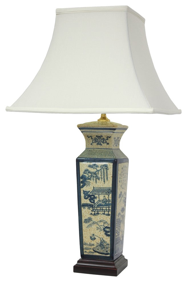 26" Blue Landscape Porcelain Lamp