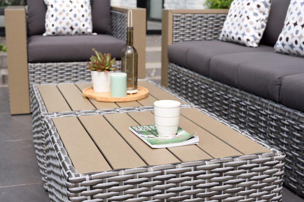 Cebu 5-Piece Wicker Patio Conversation Set Gray With Gray Cushions