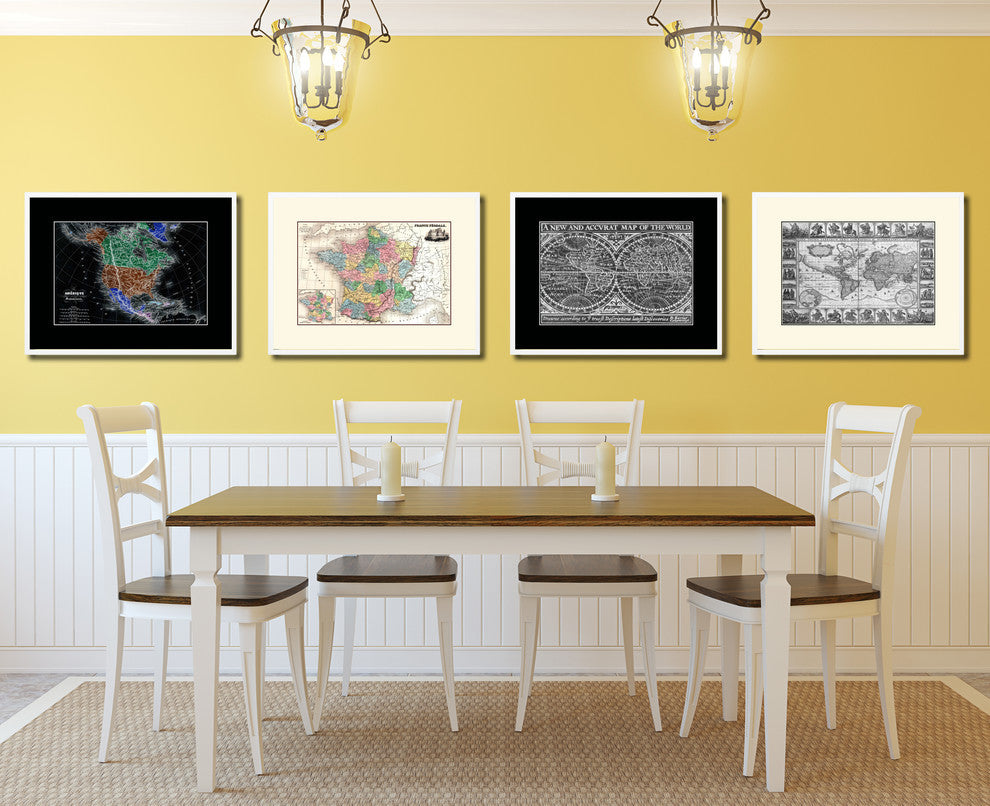 Midlevel France Crusades Old Map Print On Canvas With Picture Frame 28" X 37"