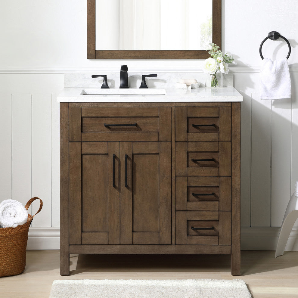 OVE Decors Tahoe Vanity With Mirror, Almond Latte, 36"
