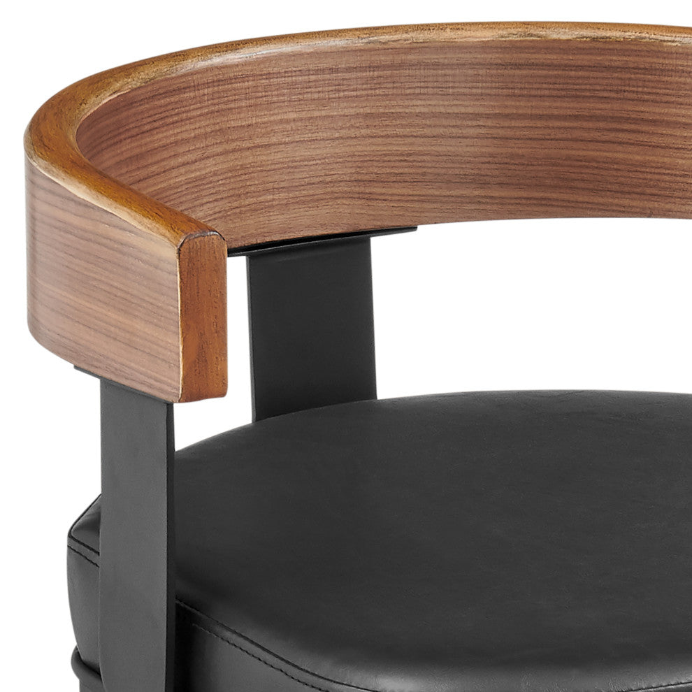 Idris Swivel Stool, Black/Walnut Finish & Black Faux Leather, Bar, 30"