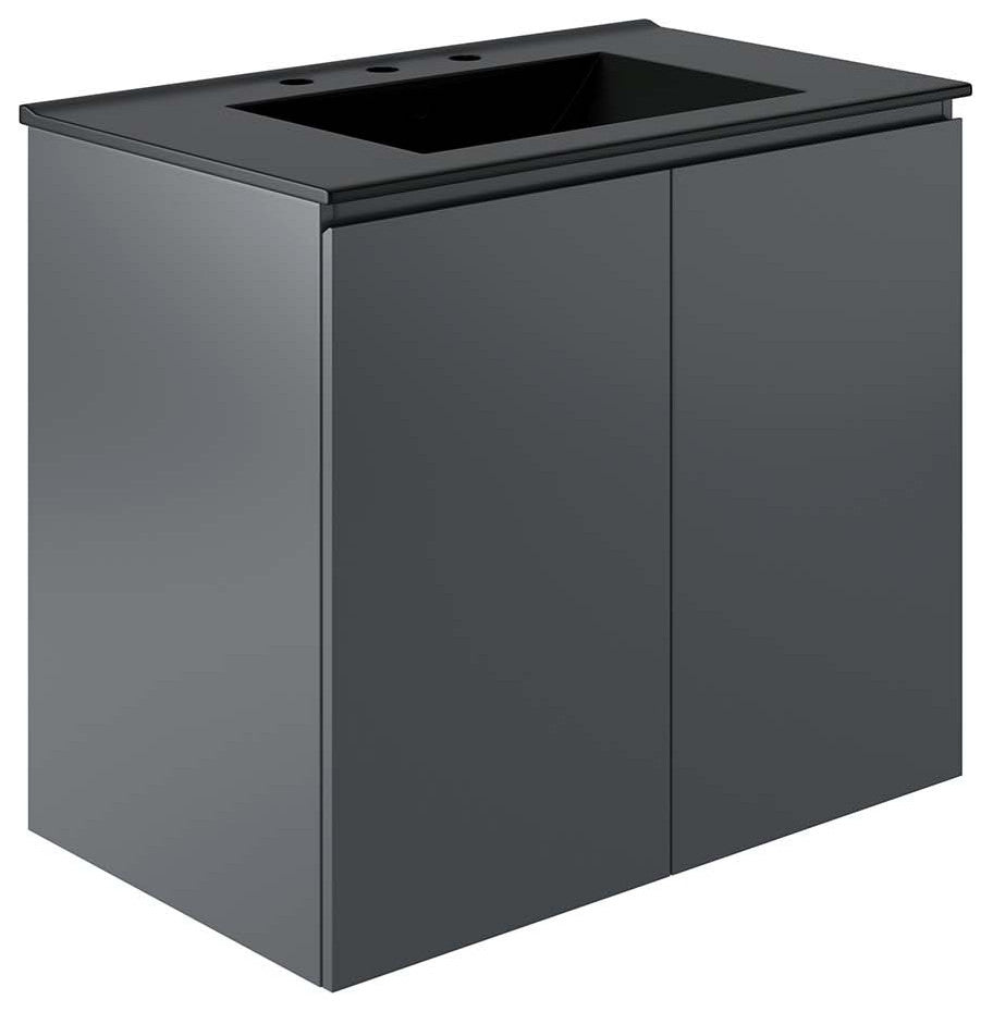 Bryn 30" Wall-Mount Bathroom Vanity, Gray Black
