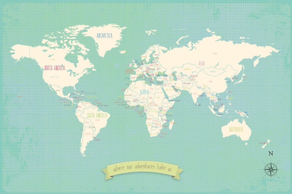 My Travel's Personalized World Map 24x18 Wall Art Poster